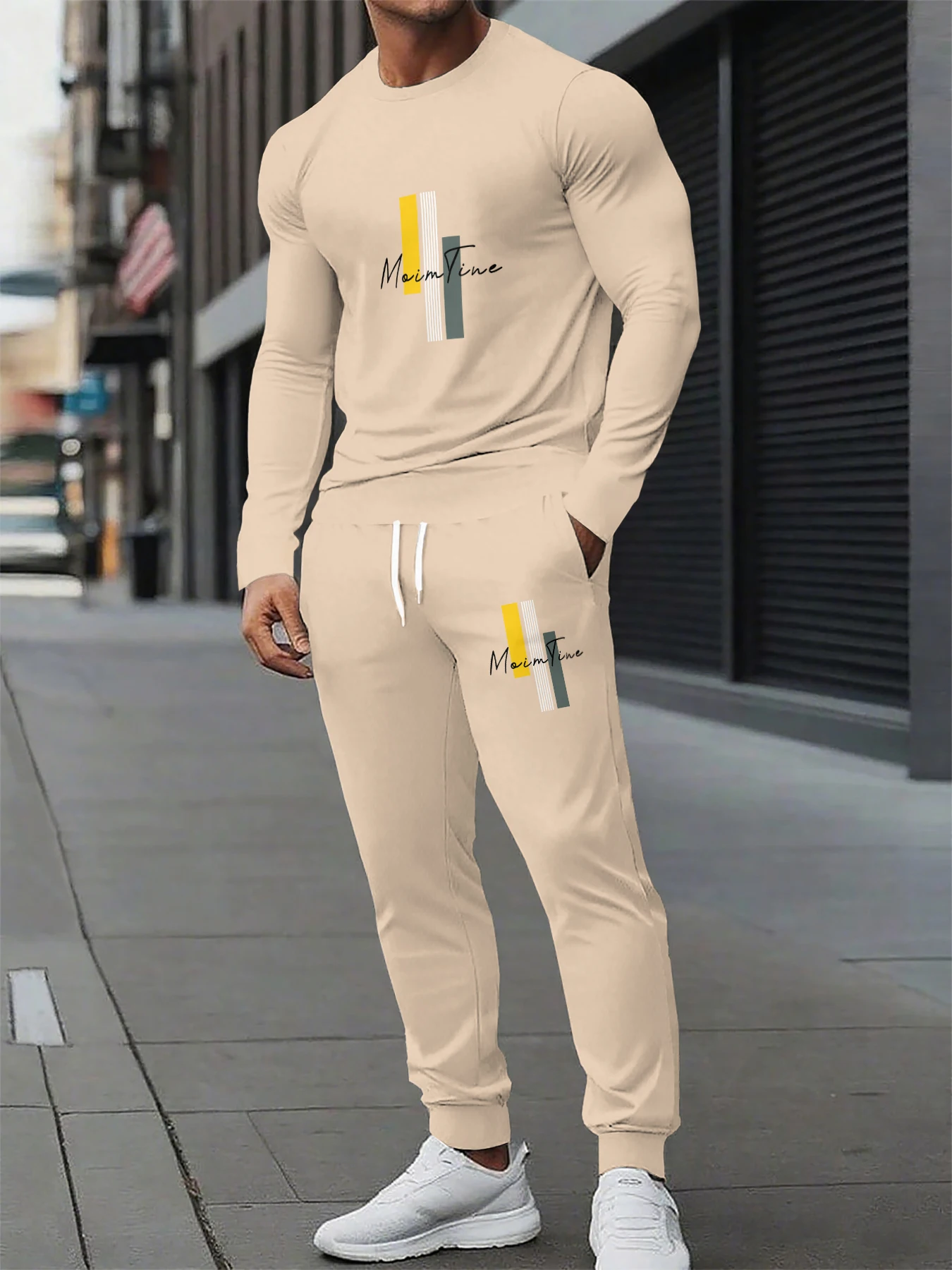 

Men Clothes Set Fashion Long Sleeved T Shirt+Trousers Casual Tracksuit 2 Piece Suit Spring Male Sportswear Streetwear Oversized