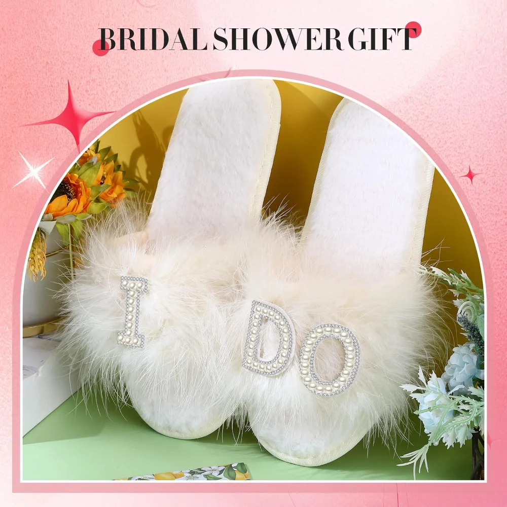 Flauschige Feder-Brautpantoffeln, Brautparty-Accessoire, süßes Foto-Requisit, Geschenk für Bräute, Hochzeitszubehör – Detail 2