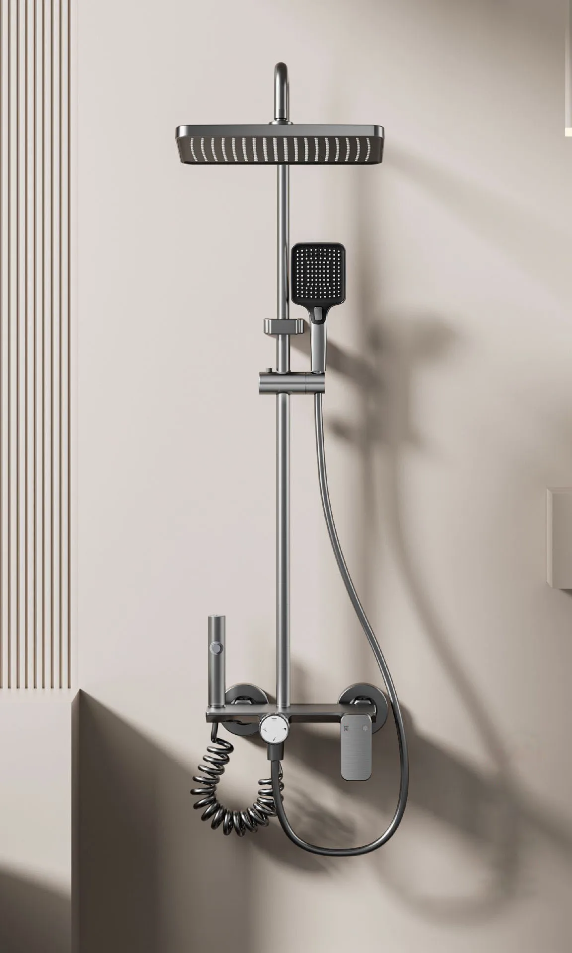 Multifunction Bathroom Shower System Set Hot and Cold Water Household Rotary Knob Pressurize Aluminum Gunmetal Gray Shower Set