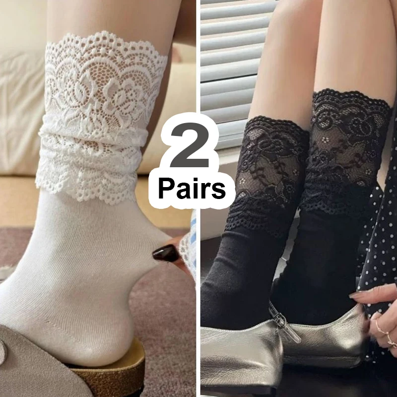 1/2 Paar Spitzen-Mid-Tube-Socken, Patchwork, süße Damen-Cosplay-Socken, modisch, vielseitig, schön, passend zum Rock, lange Socken – Detail 1