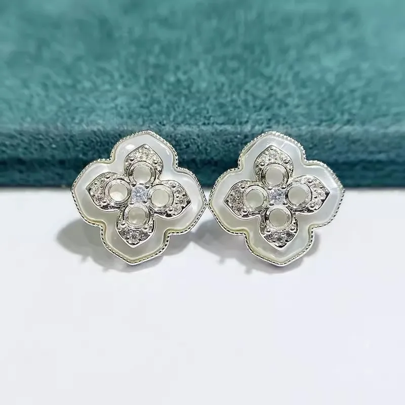 

MeiBaPJ 3mm Round Stones DIY 925 Silver Empty Holders Flower Shell Stud Earrings Fine Charm Party Jewelry for Women