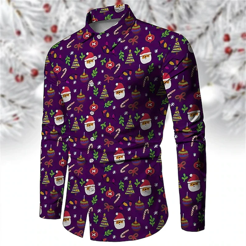 

Топы с 3D принтом «Отец Рождество» Рождественская снежинка Повседневная модная удобная рубашка на пуговицах Мужская рубашка с длинным рукавом для вечеринок