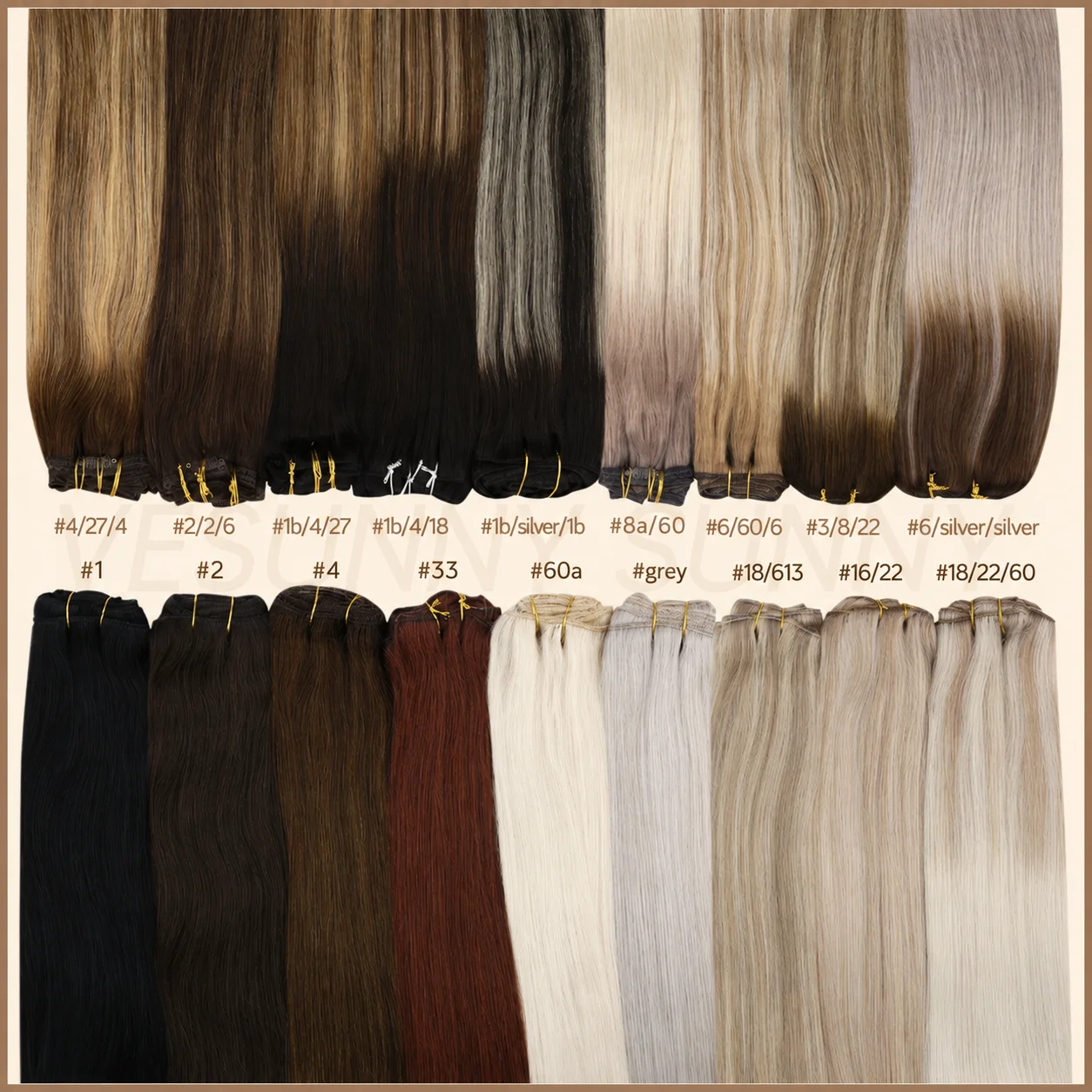 VeSunny Clip-in-Haarverlängerungen, Echthaar, blonde Clip-in-Haarverlängerungen # 16/22 Echte Perücke mit doppeltem Schuss, seidig gerade – Detail 2