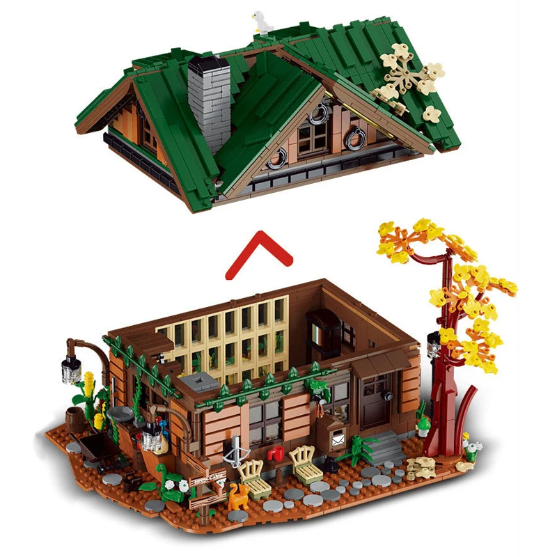 IN VOORRAAD MOC Street View Forest Cabin Bouwstenen Assembleren Houten Huis Bakstenen Bouwmodel Speelgoed voor Kindercadeau