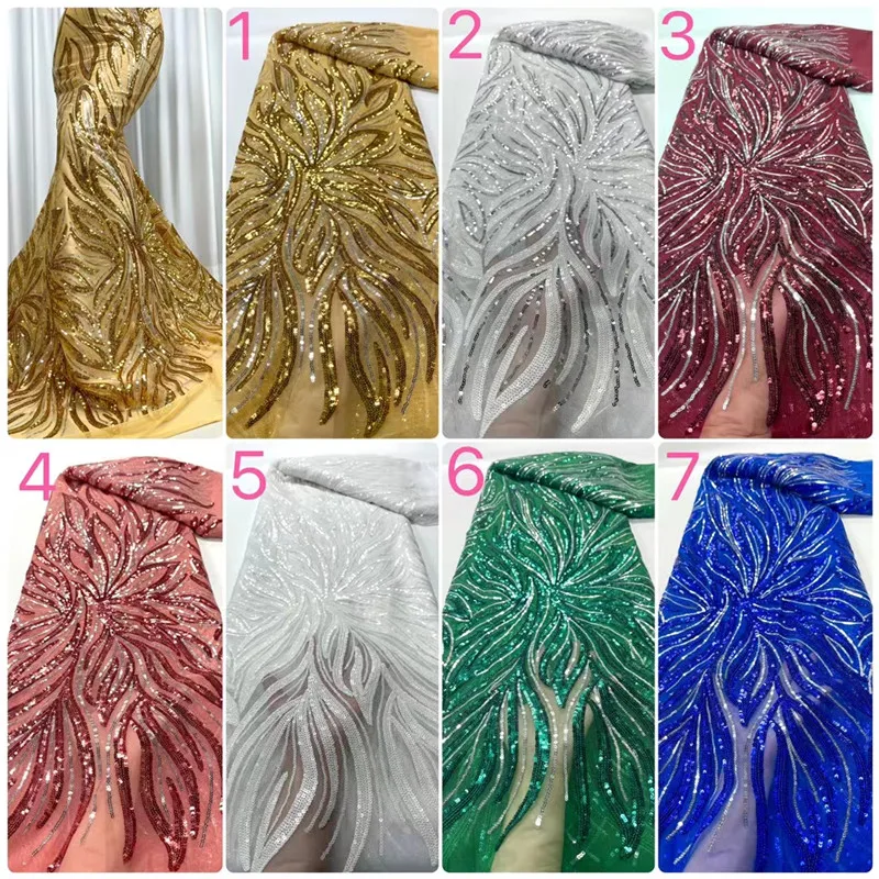 

African Lace Fabric 5 Yards 2023 High Quality Luxury Sequins Net Embroidery Nigerian Wedding Gown Material French Lace Fabric