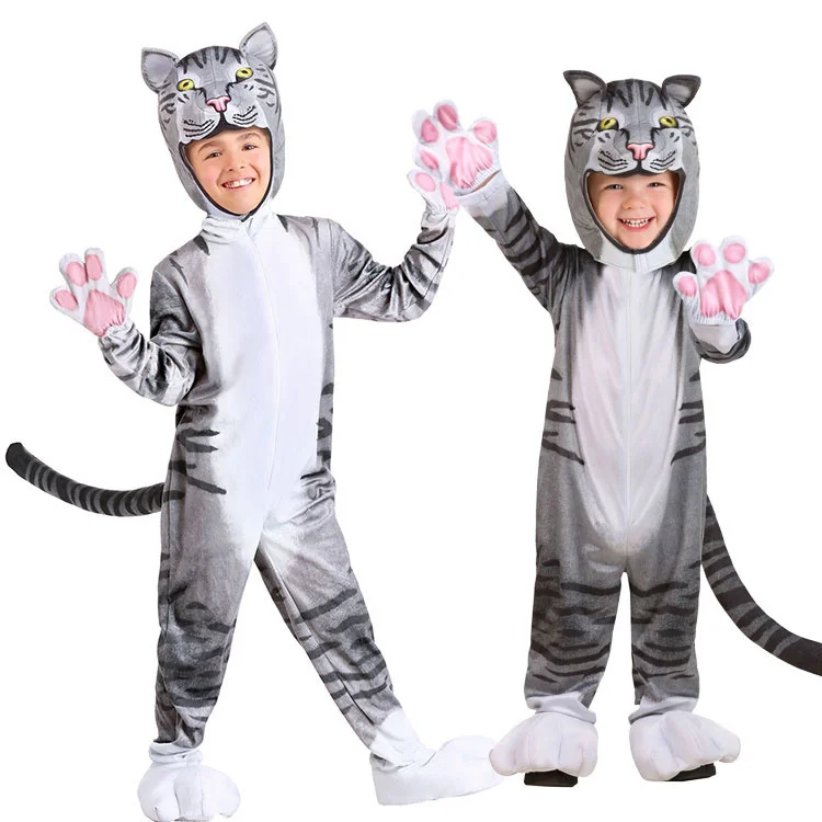 New Halloween Child Kid Baby Animal Cosplay Costume Grey Cat Tabby Cat Tiger Jumpsuits School stage performance Chi's Sweet Home