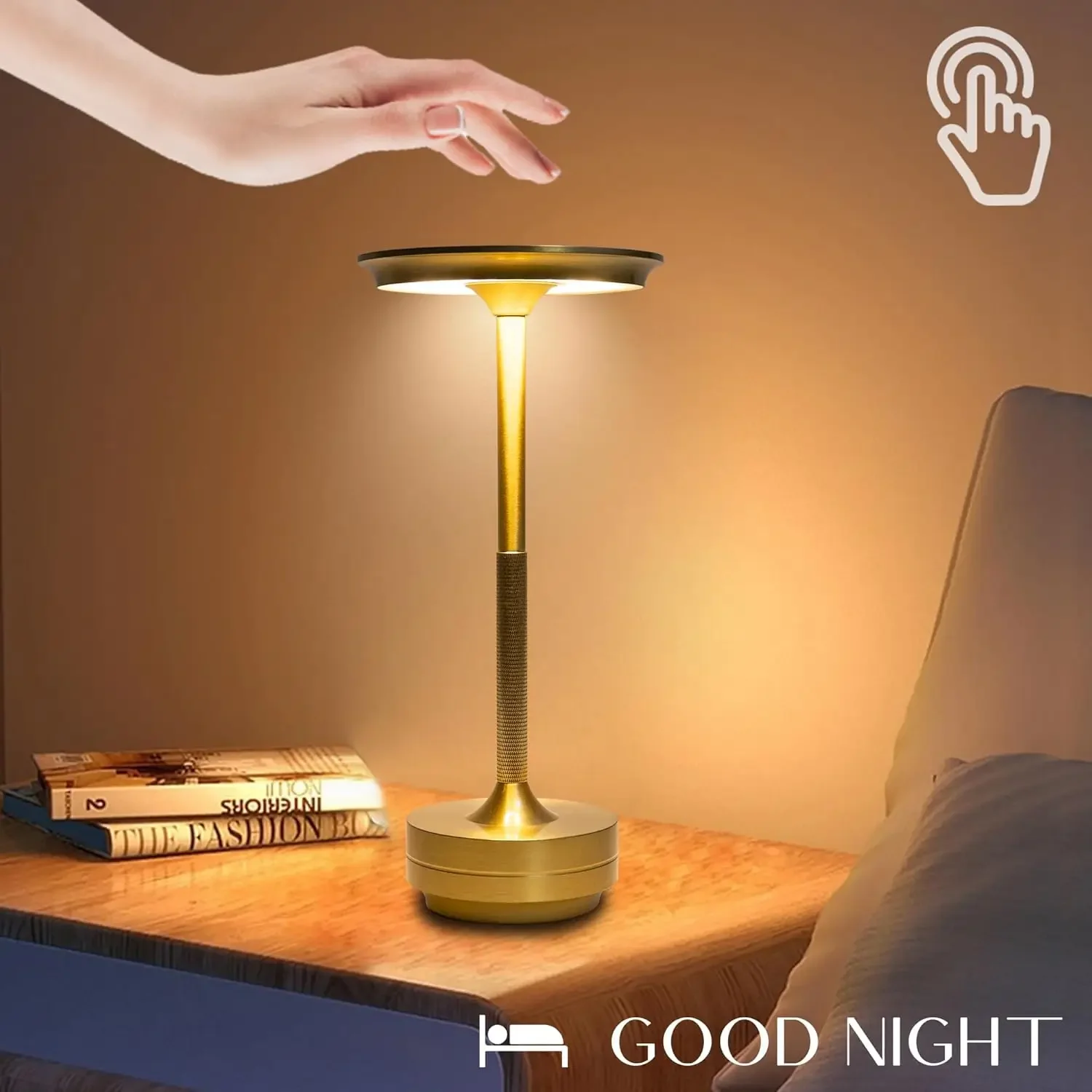 Rechargeable Cordless Table Lamp Battery LED Light with 3-Color Stepless Dimming Portable Desk Light for Indoor, Dinner, Patio