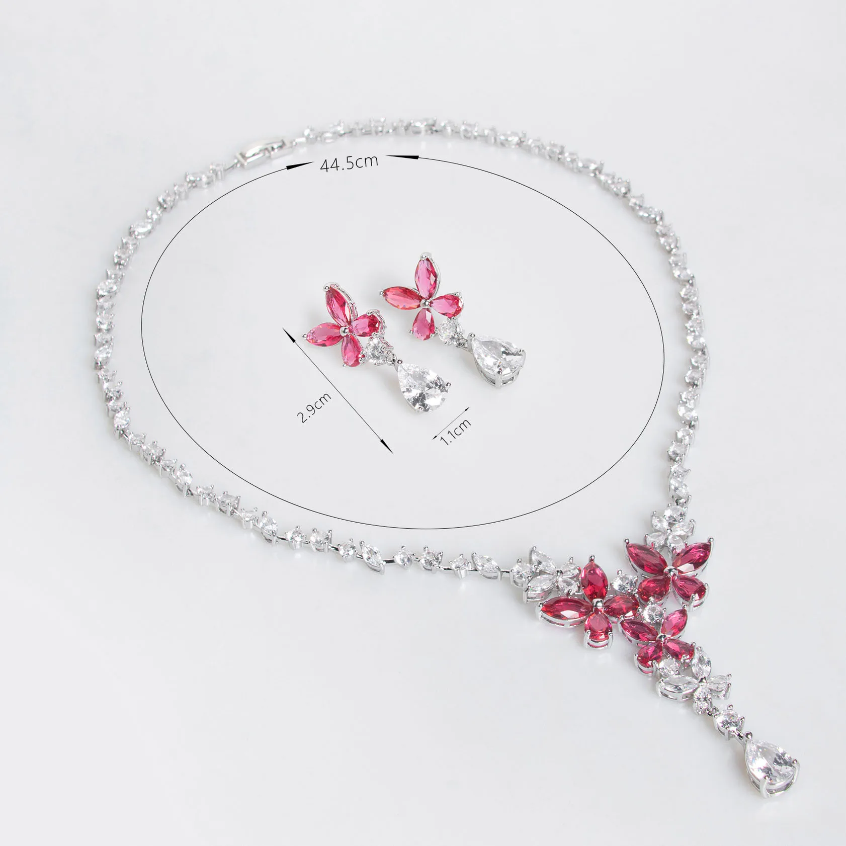 Moda Nicchia Fiore Abiti da donna Gioielli Zirconia Set Collana Ciondolo Orecchini Partito Sera Banchetto Cocktail Accessori M-250