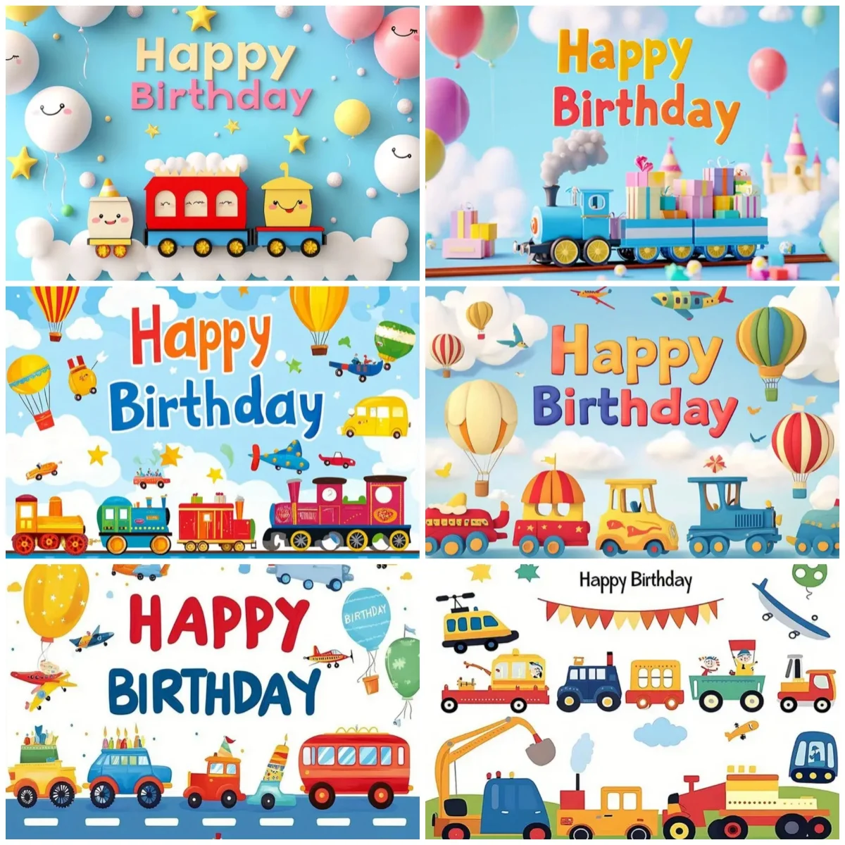 

Cartoon Transportation Car Small Train Background Colorful Balloon Birthday Party Decoration Backdrop Supplies Photography Props