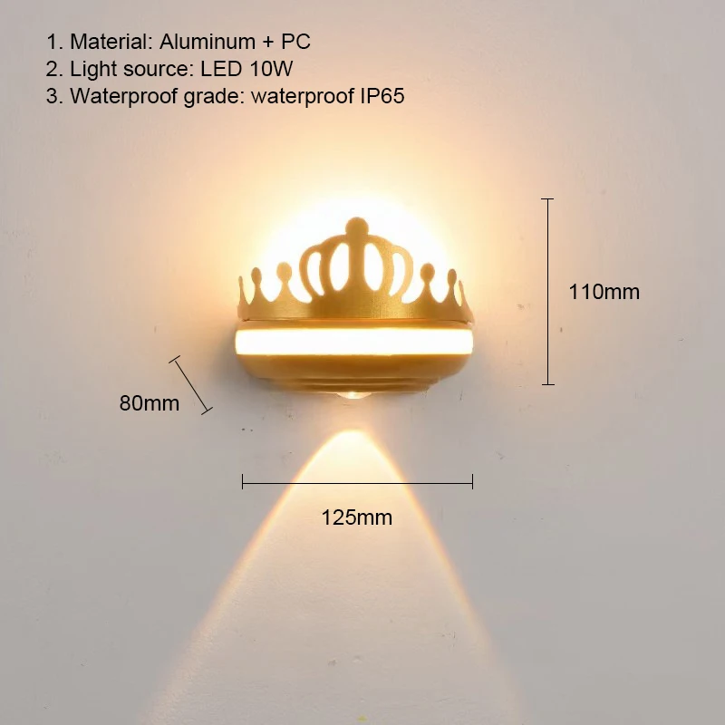 Crown Model Waterproof Wall Lamp IP65 LED New Wall Light Outdoor Lightng For Porches Courtyard Fence Indoor corridors staircases