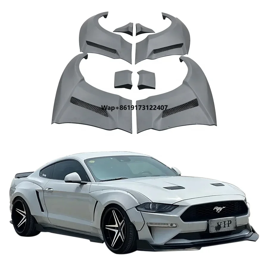

For Mustang 2018-2023 Wide Body Kit with Front & Rear Fender Flares New Condition FRP Material Bumper Black Primming
