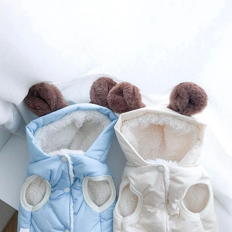 Winter Thickened Dog Clothes Pet Warm Cotton Coat Teddy Down Jacket Bomei Open Shirt Puppy Cold-proof Jacket Hoodie