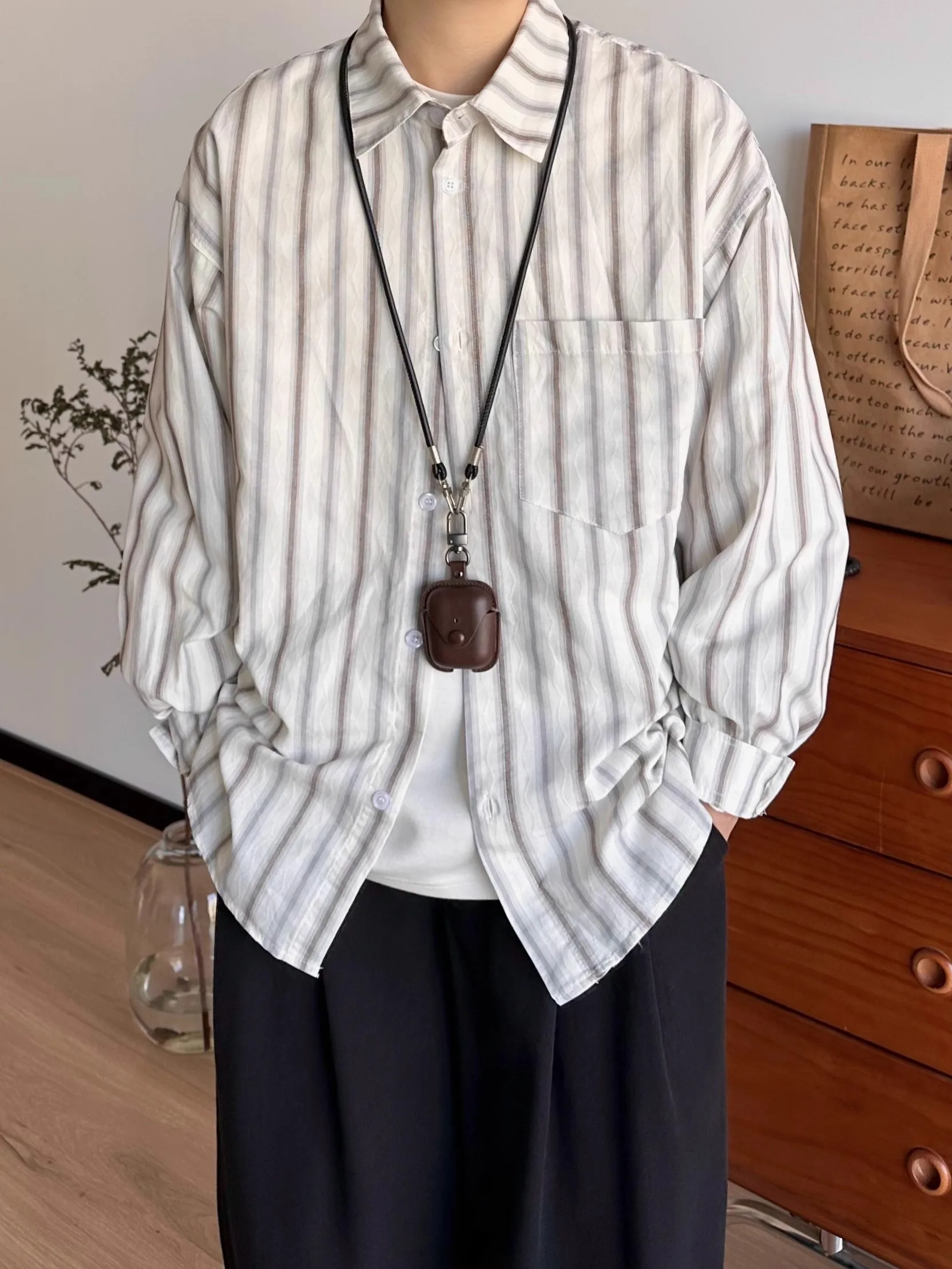 

Мужская повседневная свободная рубашка East Japan Sle с длинным рукавом, винтажная, в цветную полоску, верхняя одежда для весны и осени, новинка