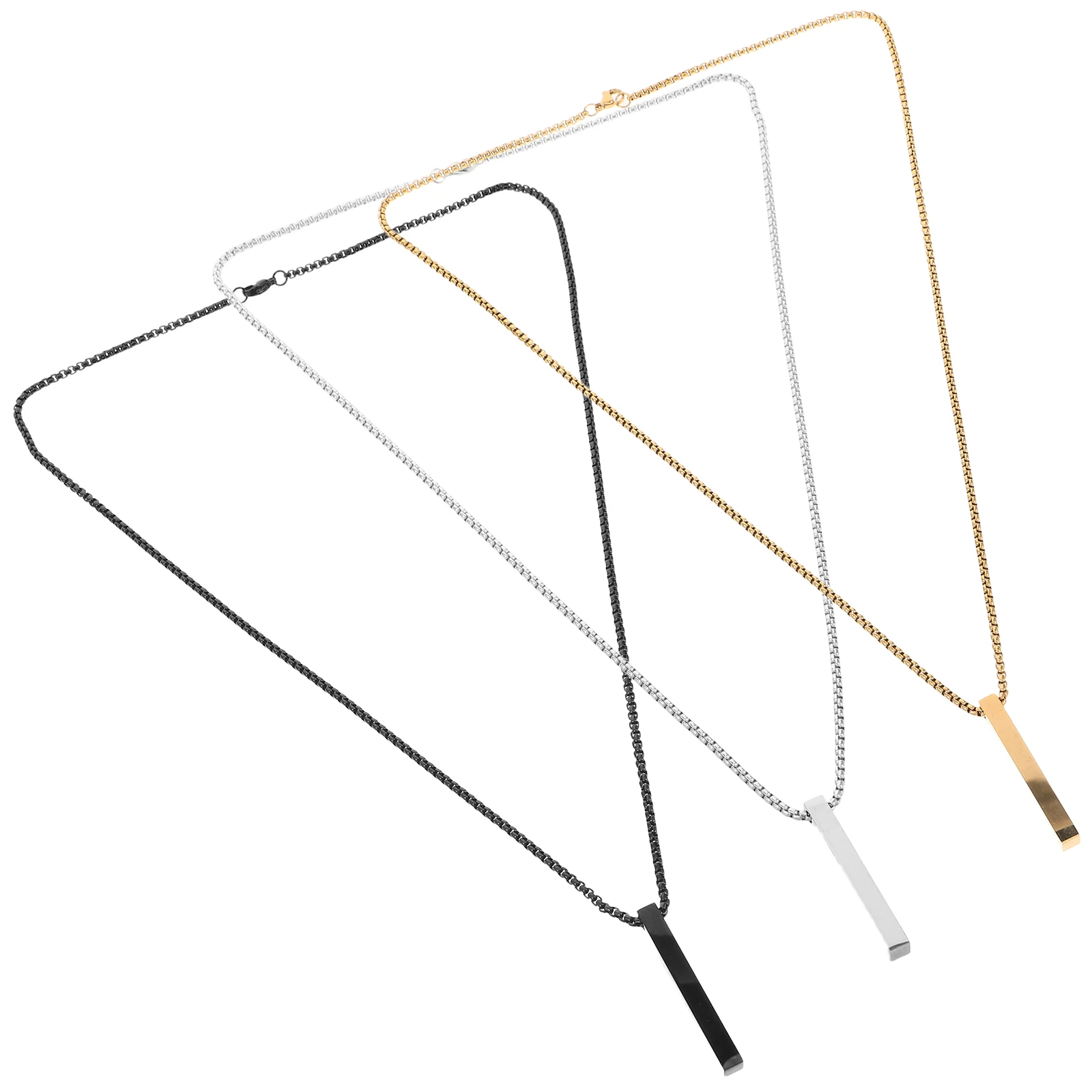 

3Pcs Hip Hop Necklace Stainless Steel Bar Pendant Neck Chain Cool Metal Necklaces for Men Women Couples Gifting