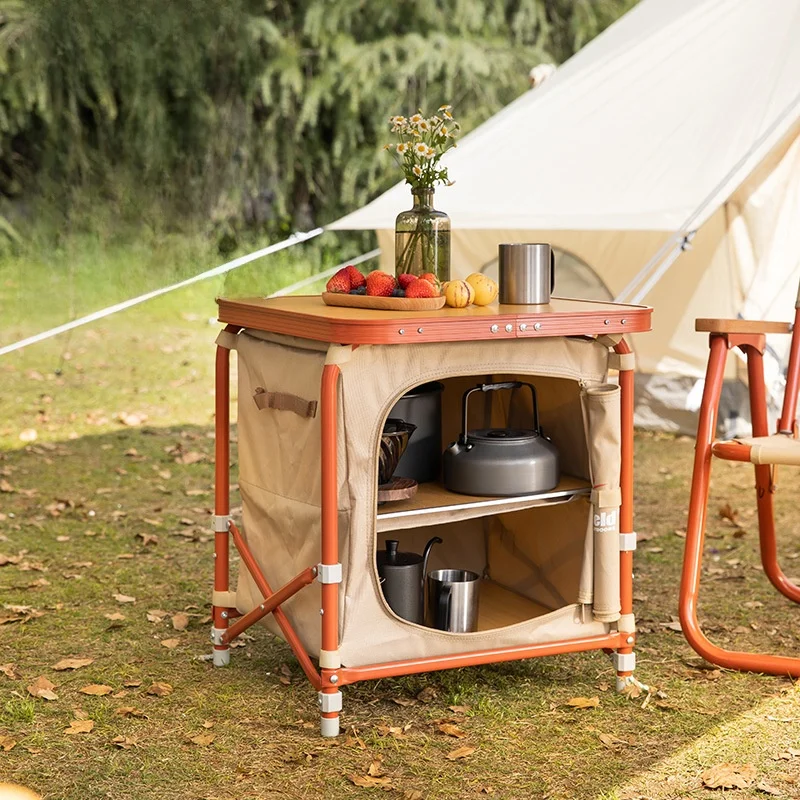 

Outdoor Portable Multi-Functional Wood Desktop Storage Cabinet Cam Wild Field Two-Way Table Cabinet Foldable Large ...