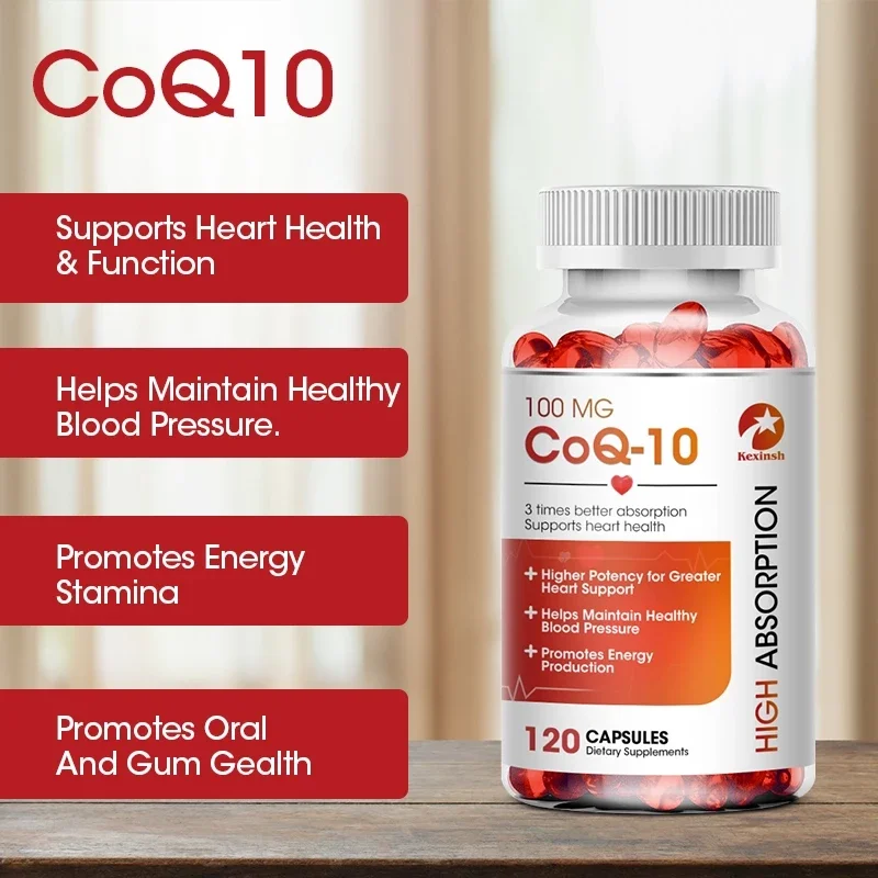 kexinsh COQ10 Capsules 100mg Coenzyme Q10 Capsules Provides Energy To Support Joint Health Promotes Cardiovascular Health Heart