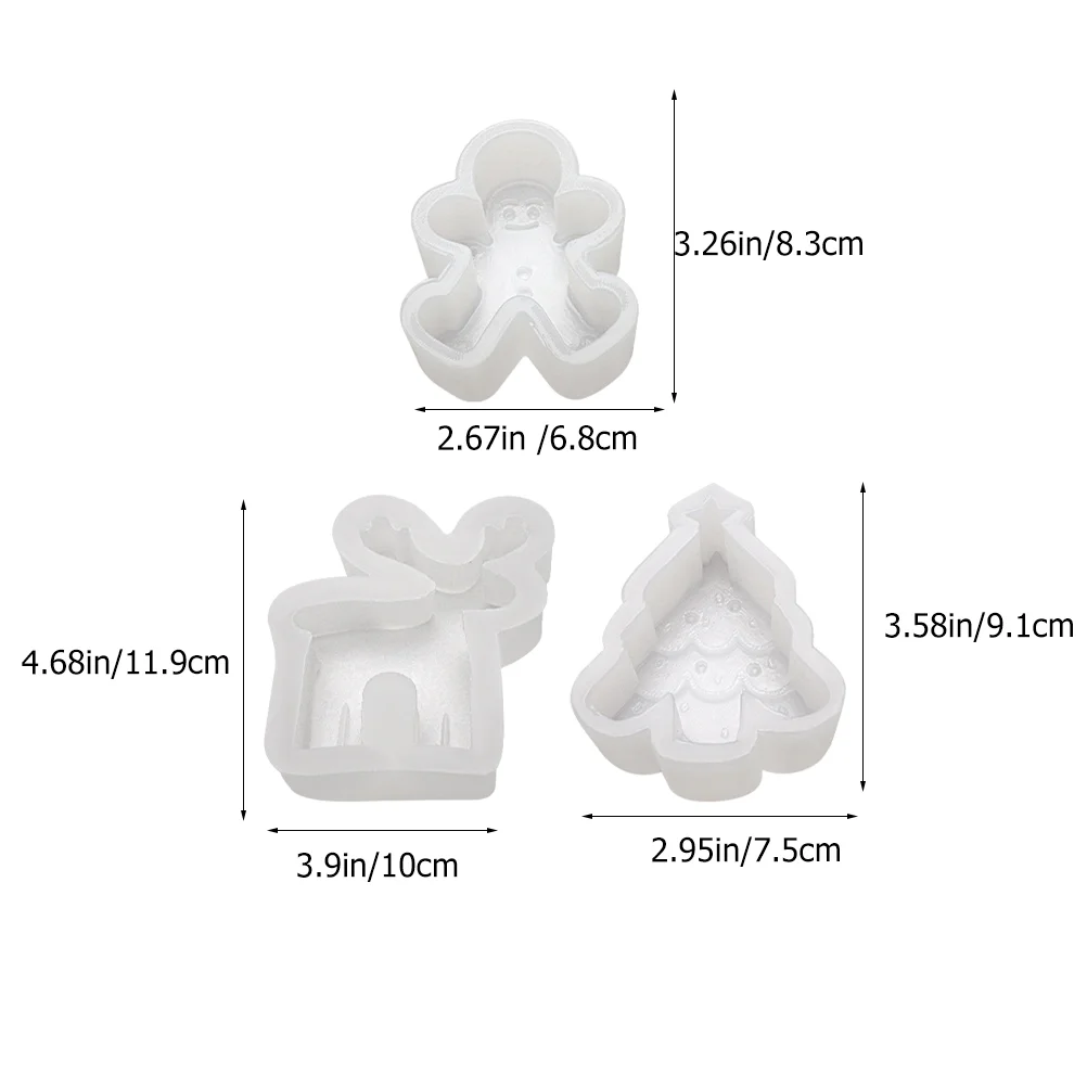 3 Pcs Flexible Christmas Tree Gingerbread Man Elk Silicone Mold Soap Molds Flameless Candles Silica Gel Wicks