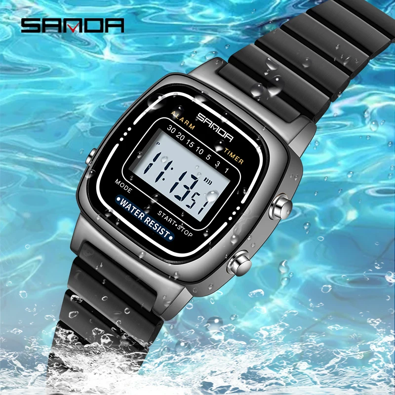 SANDA LED Digital Watch Classic Fashion Female Watches Elegant Luxury Casual Womens Watch Outdoors Waterproof Ladies Wristwatch