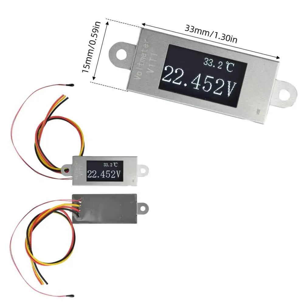 Digital Voltmeter Temperature Meter 0.77 Inch OLED DC5‑30V Working Voltage 0‑30V Voltage 0‑99℃ Temperature Tester with NTC Probe