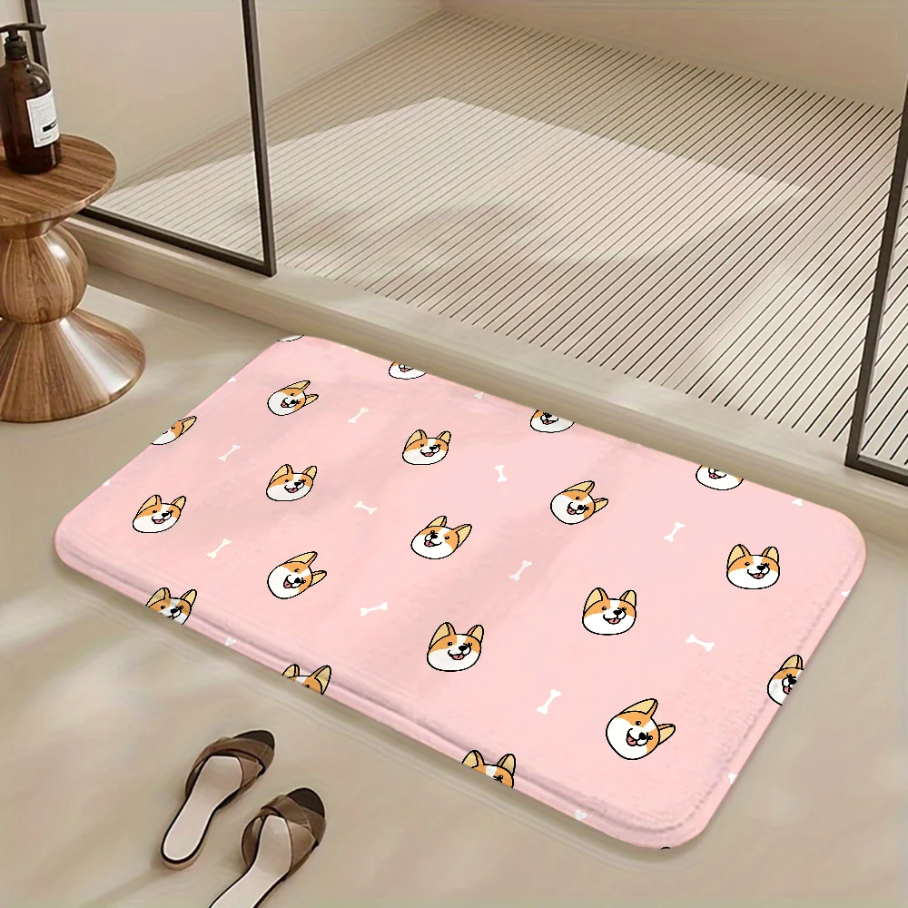 1pc Cute Corgi Dog Floor Mat Doormats Home Carpet Foot Mat Bathroom Absorbent Mats Anti-Slip Mats Home Decor