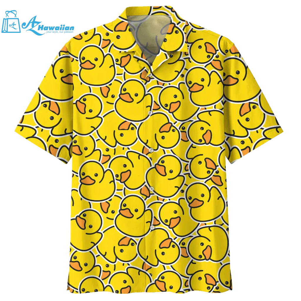 New Hawaiian Shirts Beach Party Yellow Duck Printed Creative Kawaii Tops for Men Button Up Casual Summer Shirts Loose Breathable