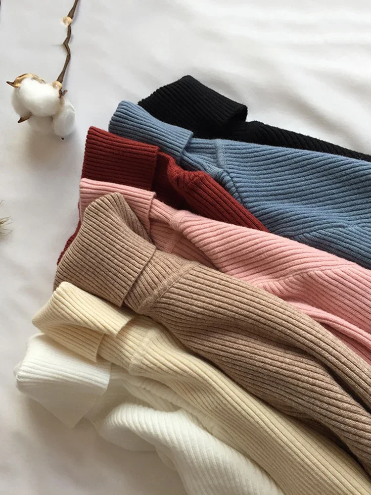 

2025 женский вязаный пуловер в рубчик, осенне-зимний свитер, водолазка с длинными рукавами, тонкий джемпер, мягкий теплый Pull Femme