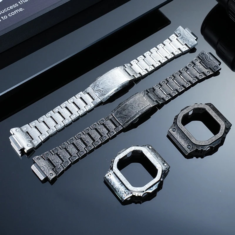 DW5600 Metal strap case Bezel Mod Kit For Casio DW-5600 GW-M5610 GW-B5600 Paisley Retro Style Watchband Men's Watch accessories