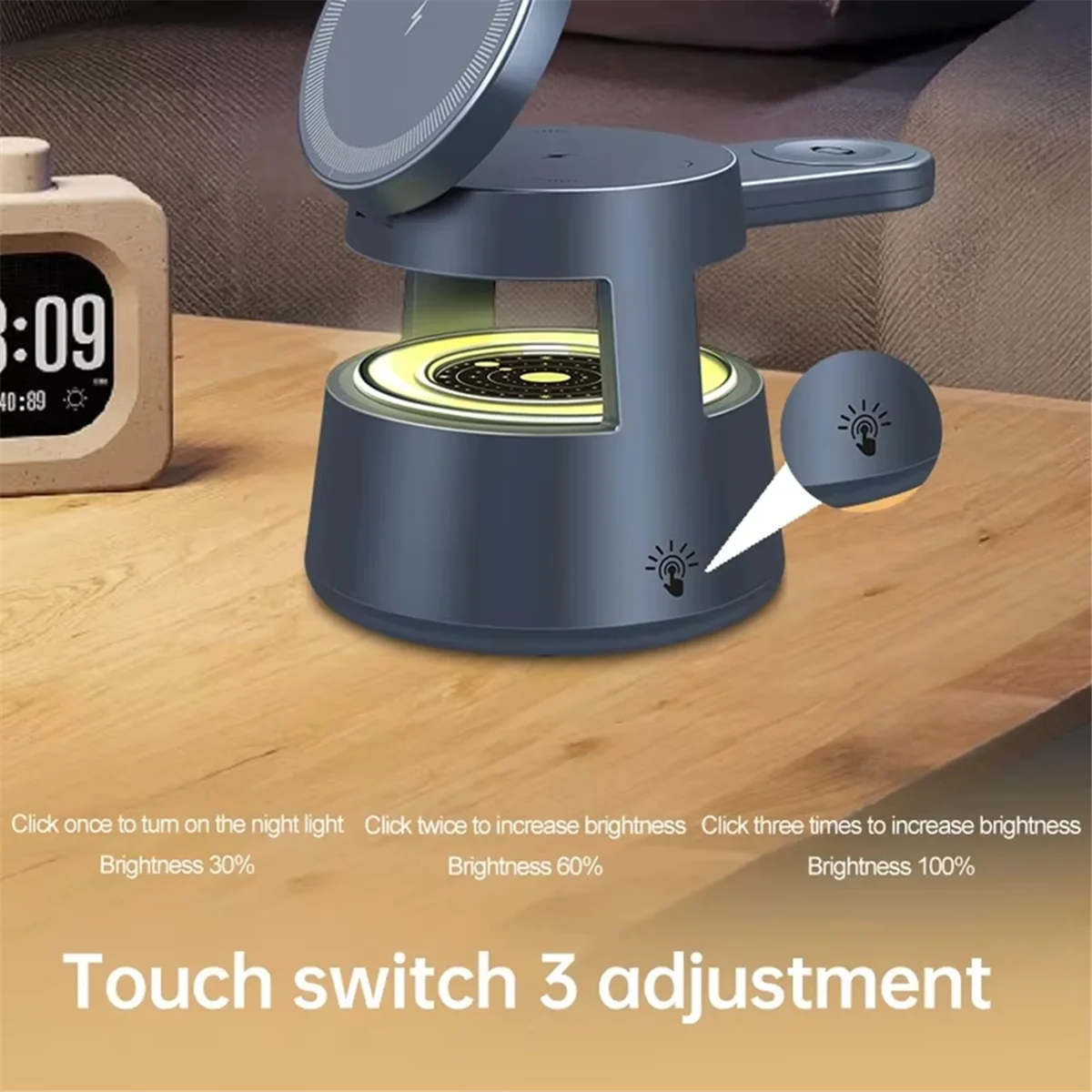 Bezprzewodowa ładowarka 5 w 1 Lampka nocna LED Głośnik Bluetooth do iPhone'a 16 15 14 Apple Watch 9 8 Airpods Pro