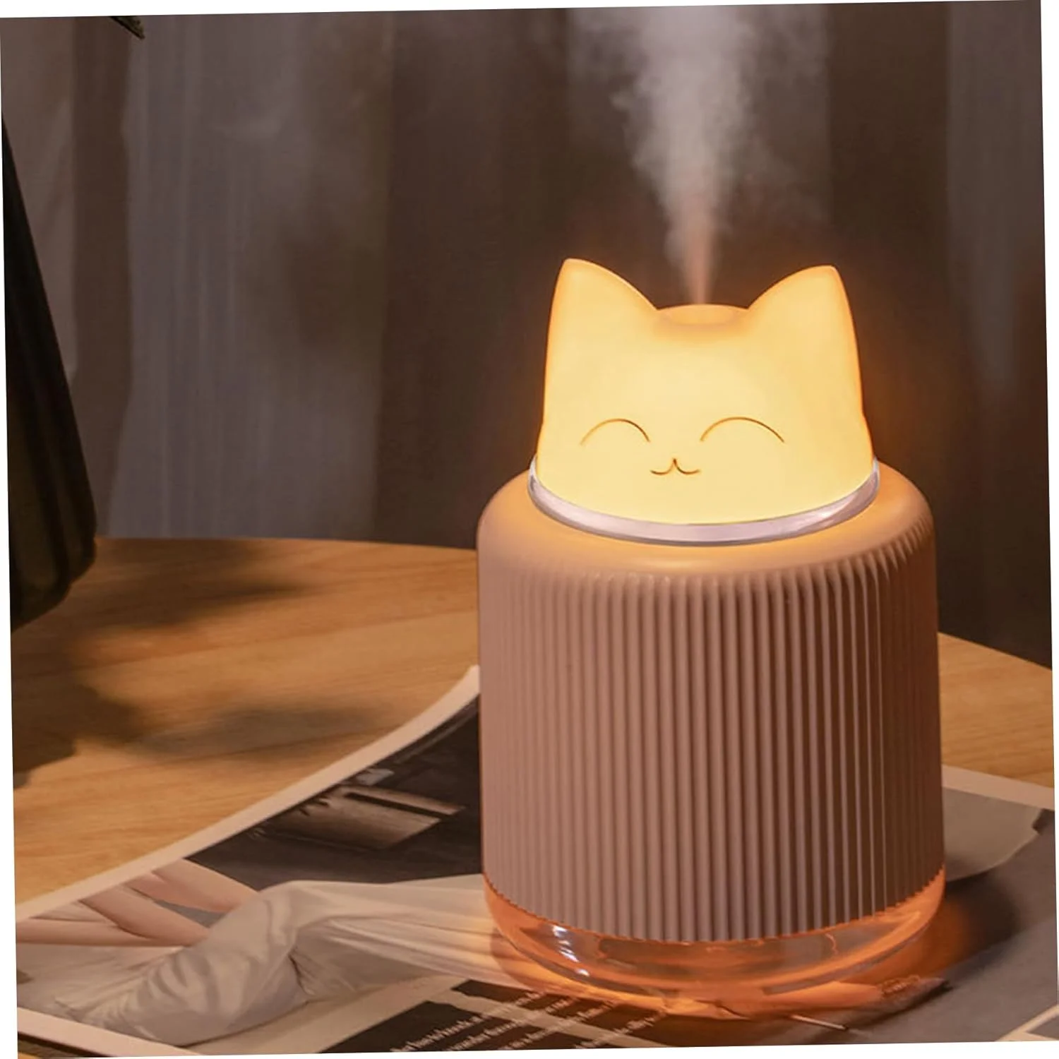 Humidifier 300ML USB Cute  Shape Desk Humidifier with 2 LED Colors Night Light 2  Modes Quiet Portable Small Humidifier for Car