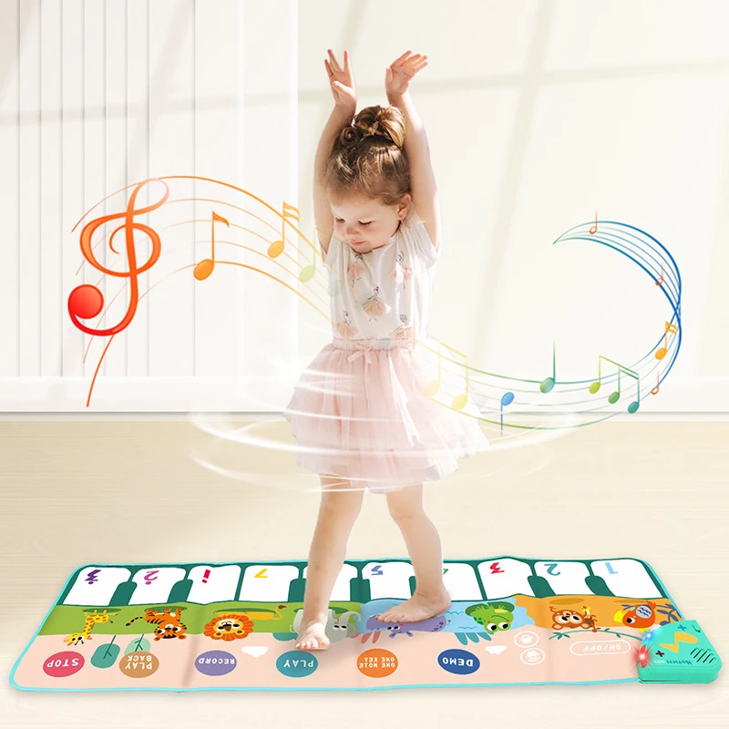 Hot 110x36cm Musical Piano Mat for Kids Toddlers Floor Keyboard Dance Mat with 8 Animal Sounds Baby Mat Study Educational Toys