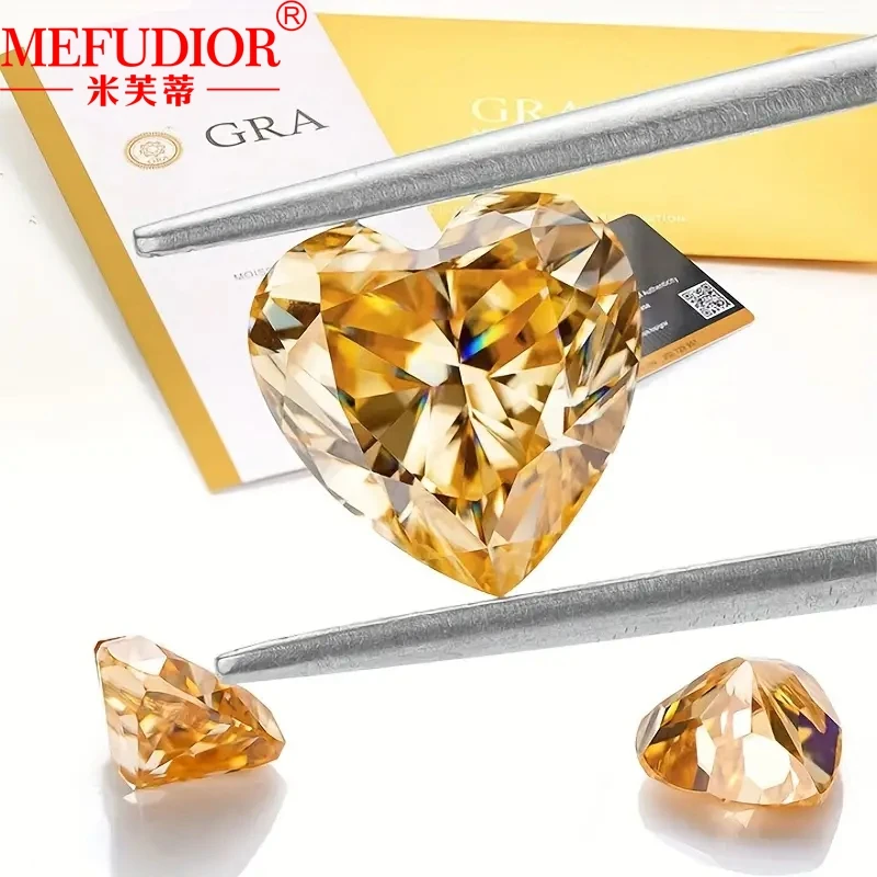 

Loose Moissanites Stone Champagne Gold Color Heart Cut VVS Lab Grown Gemstones With GRA Certified for Jewelry Marking Wholesale