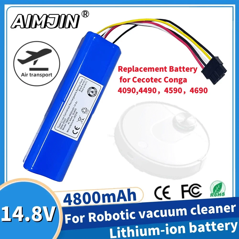 Batería de iones de litio para robot aspirador, pila de 14,8 V y 4800mAh adecuada para CECOTEC CONGA 4090, 5090, 3090, 1690, 1890, 2090