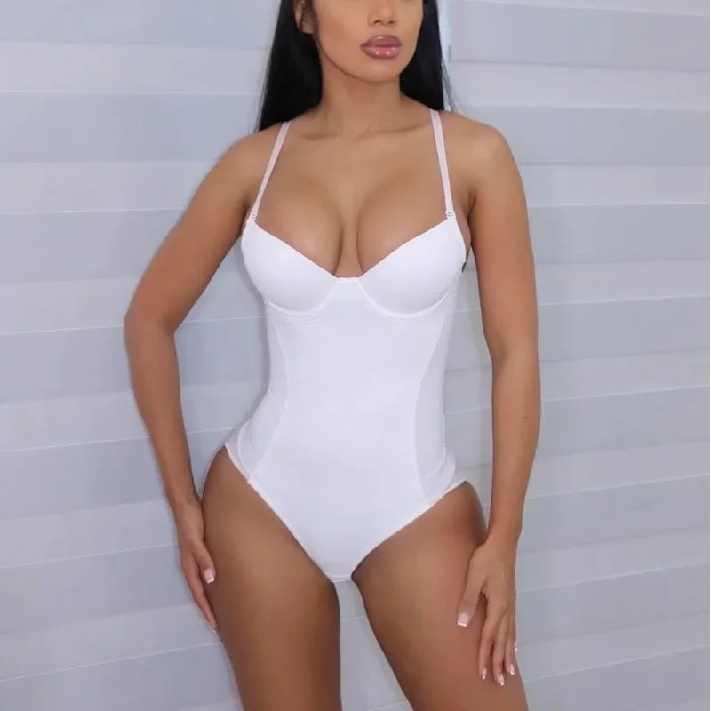 Underwire White Bodysuit Women Shapers Stretch Solid Color Silky Underwear Shapewear