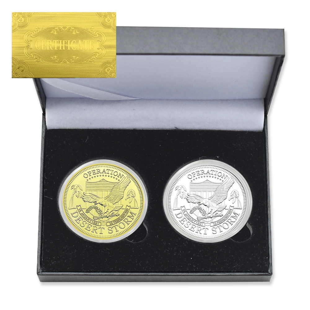 

2pc/box US Desert Storm Operation Gulf War Commemorative Coin Military Challenge Coin with Certificate and Gift Box Collection