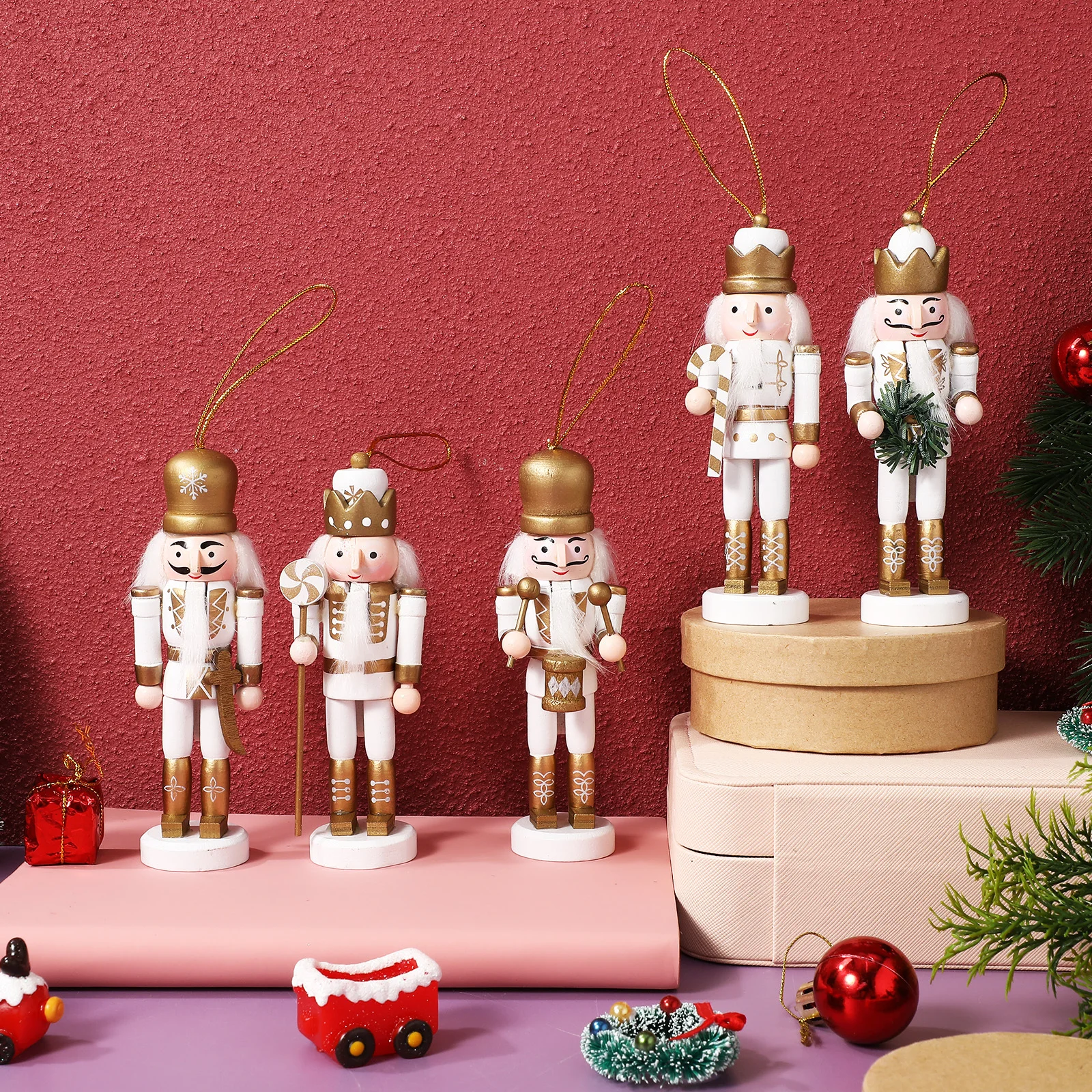 

5Pcs Festival Nutcracker Decoration Wooden Christmas Soldier Ornament Adorable Hanging Craft Holiday Home Office Decor