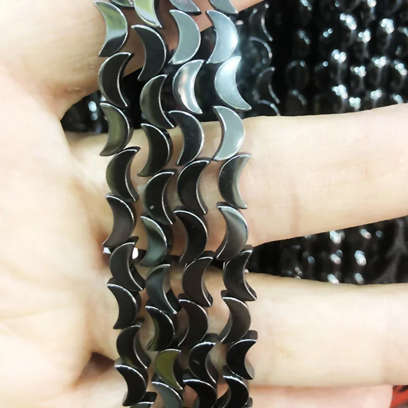 8x5mm 50pcs Moon shape Black Hematite Natural Stone   DIY spacer Loose beads for Jewelry bracelets necklace Making Findings