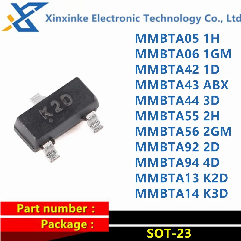 100PCS MMBTA05/06/42/43/44/55/56/92/94/13/14 SOT-23 PNP NPN Transistor Darlington Tube 1H/1GM/1D/ABC/3D/2H/2GM/2D/4D/K2D/K3D