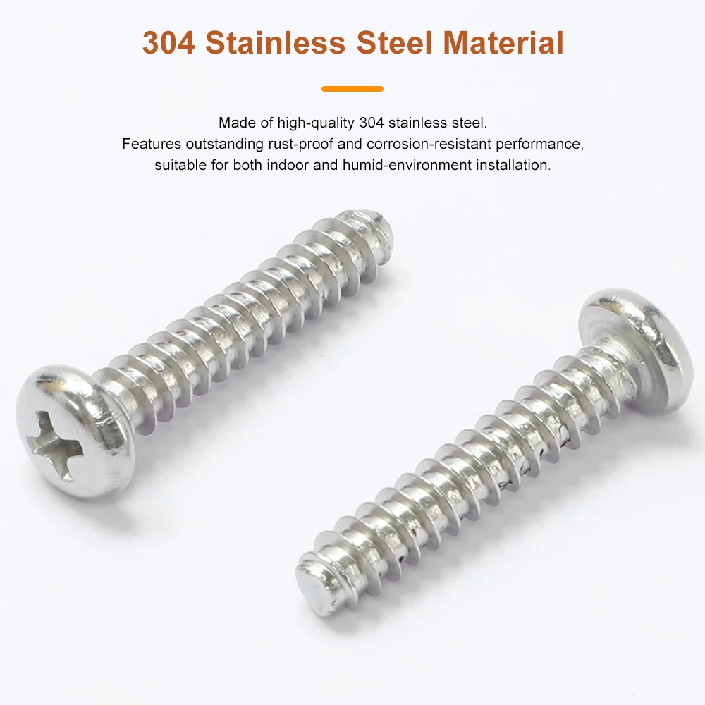 Phillips Pan Head Flat Tail Tapping Screw 304 Stainless Steel M1 M2 M3 M4-M6 Cross Recess Round Head Flat End Self Tapping Screw