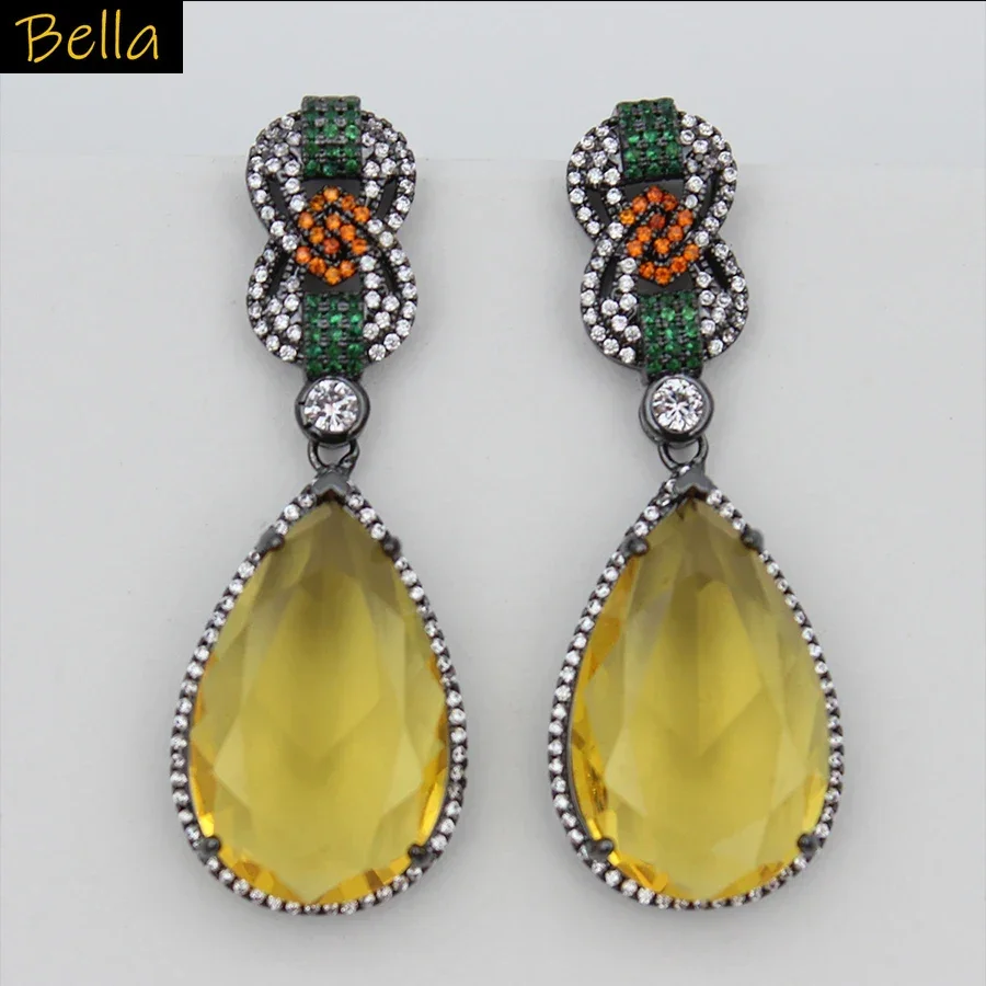 

Zircon Dangle Earrings Red Yellow Transparent Teardrop Earrings for Women Evening Party Wedding Bridal Jewelry Gift Wife