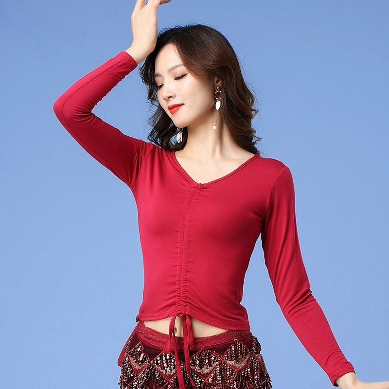 Customized New Modal Drawstring Long Sleeve Top Belly Dance Costumes Practice Dress Performance Wear Female Adult