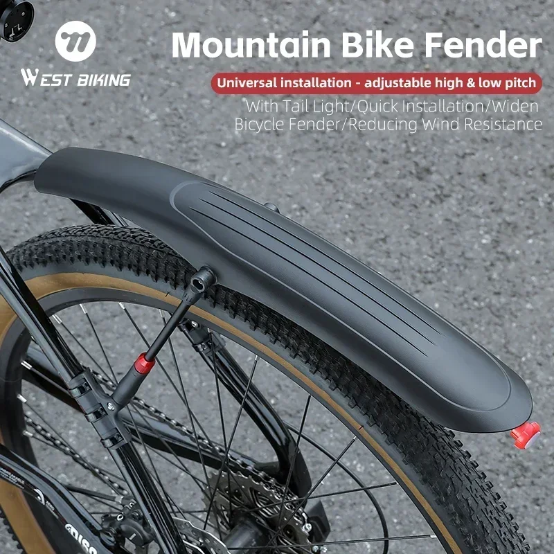 

Набор крыльев для горного велосипеда WEST BIKING с задним фонарем, универсальный брызговик 26-29 дюймов MTB, регулируемые передние и задние брызговики для эндуро