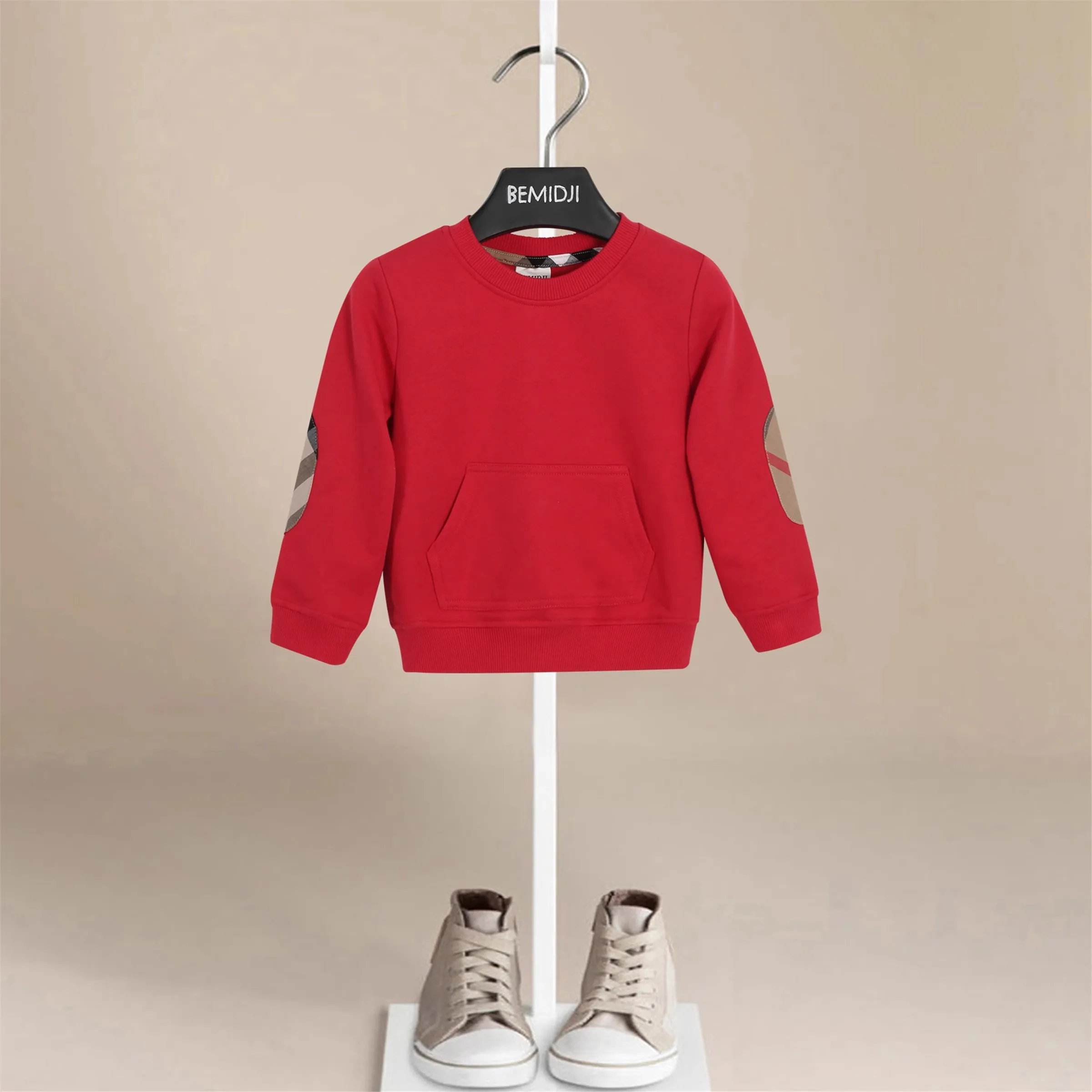 Children's Spring Autumn Sweatshirts Girl Kids Red Tshirt Cotton Pullover Tops for Baby Boys Autumn Solid Color Clothes 2-9Years