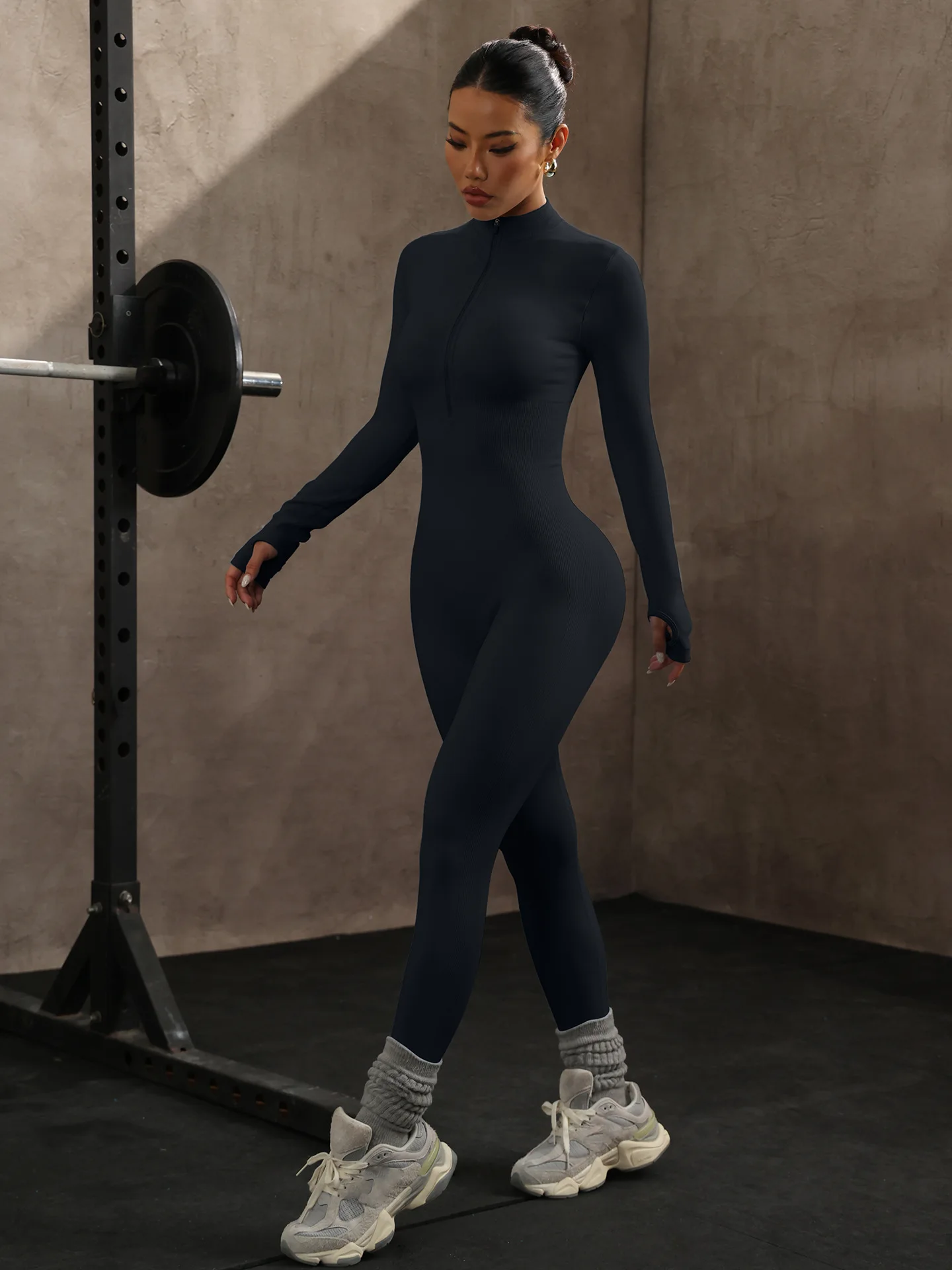 

Long-sleeved seamless tight-fitting yoga suit for running and lifting the buttocks Blue, pink, black, grey