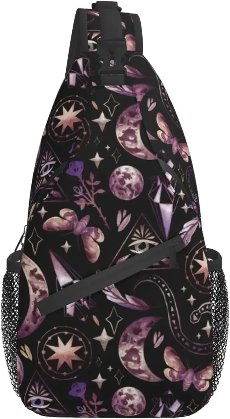 Sling Bag Tarot Moon Magic Goth Daypack Crossbody Shoulder Backpack Travel Chest Pack for Men Women Over 12 Years Old