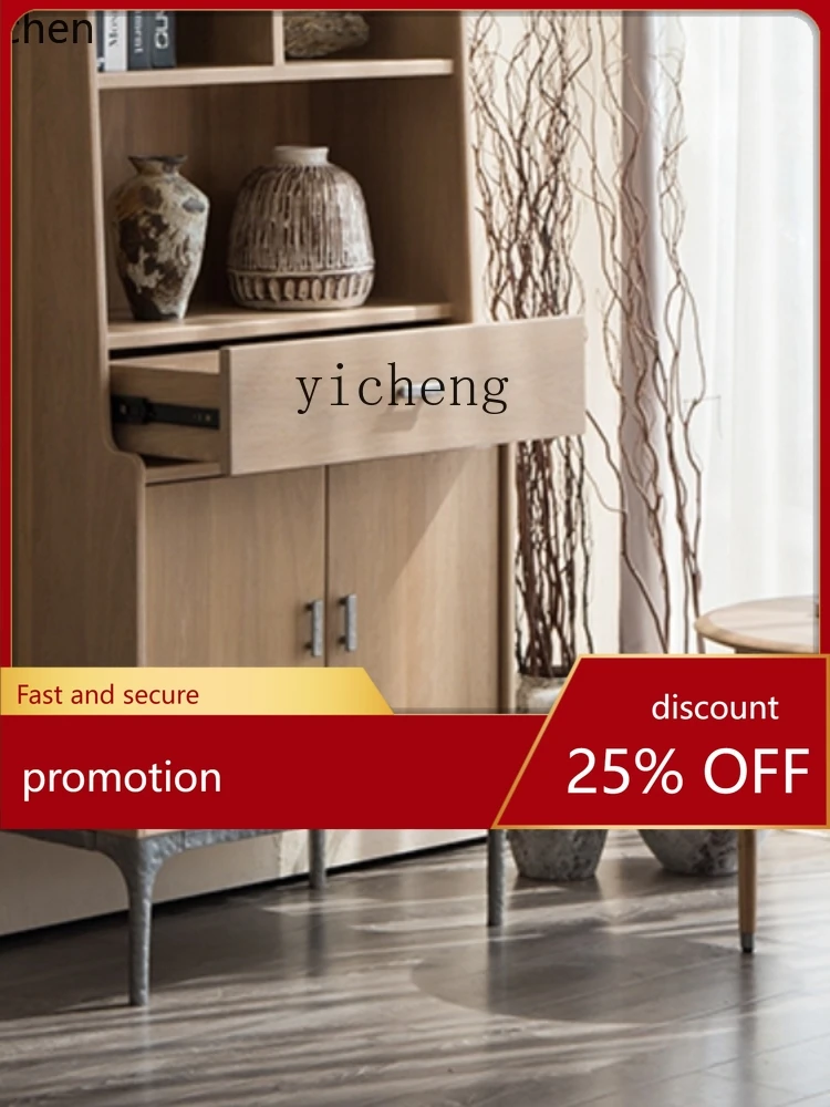 

ZML Smoked Oak Solid Wood Side Cabinet Natural Modern Minimalist Living Room Corner Cabinet Charming Style