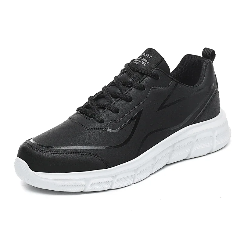 New Black Running Shoes Leather Waterproof Athletic Sneakers Men Wear-resistant Men Walking Sport Shoes Comfortable Men Shoes