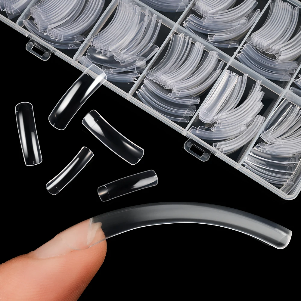 240pcs Extra Long Curved Nail Tips Transparent/Black/White Halfl Cover Hawk Curved Fasle Nails Tapered Eagle Claw Nail Extension