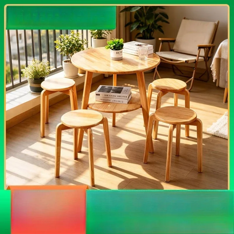Two Tier Solid Wood Round Tea Table Living Room Modern Minimalist Rubberwood New Chinese Style Multifunctional Tea Table