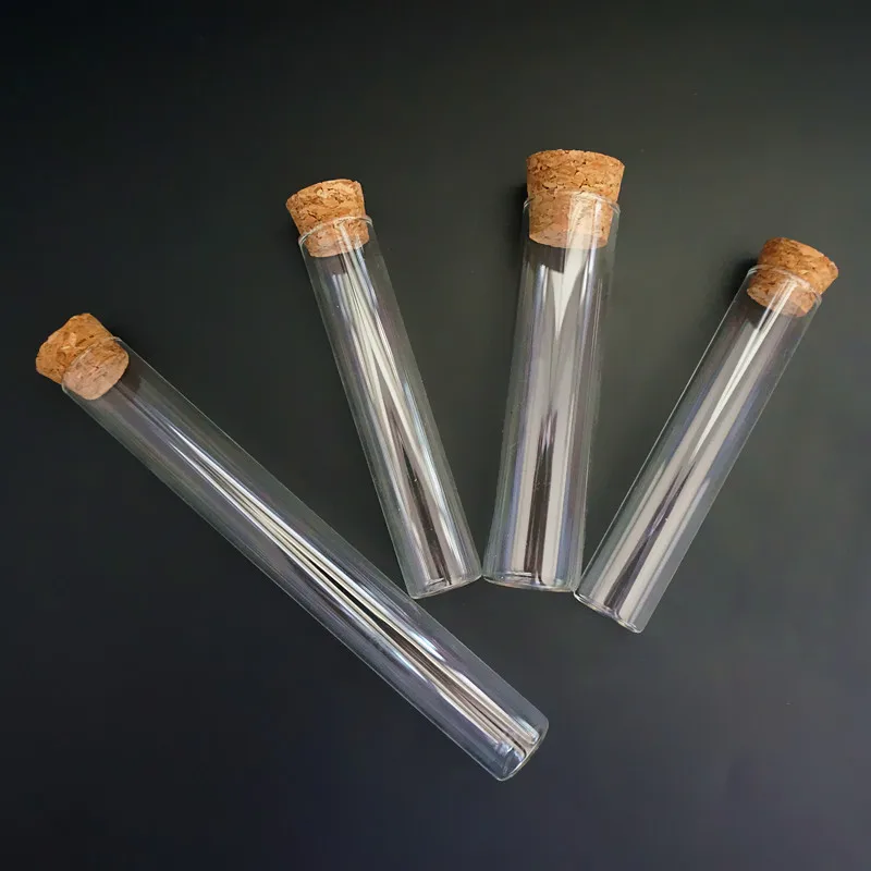 12Pcs/Lot DIA 20mm 25mm Clear Lab Glass Test Tube with Cork Stoppers Flat Bottom Tubes in Laboratory Supplies