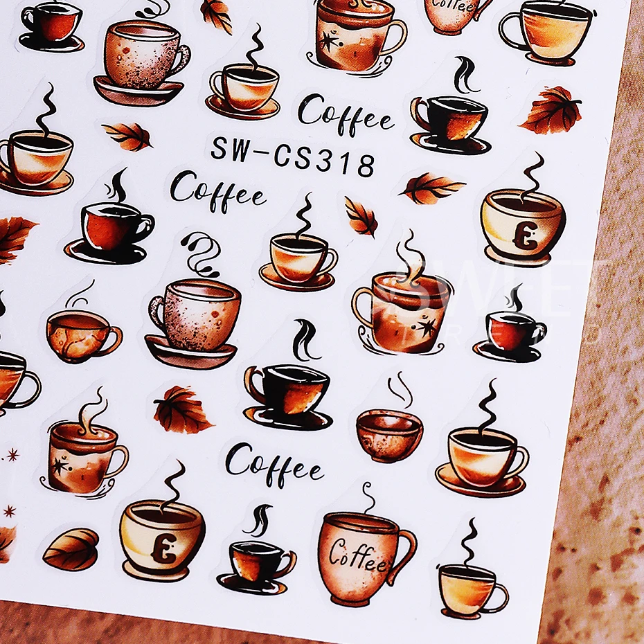 2 stuks retro nagelstickers 3D herfst esdoornblad koffie patroon zelfklevende nagelstickers DIY eenvoudige manicure decoratie sliders